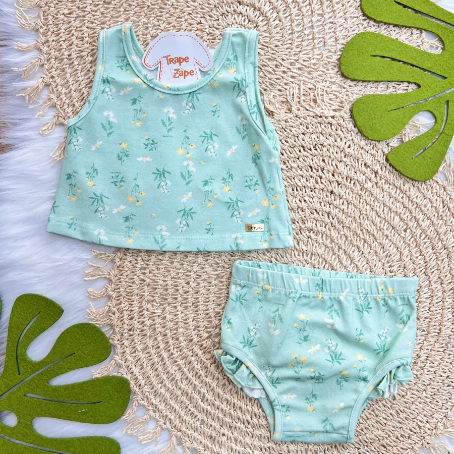 Conj. Blusa e Tapa Fralda Florzinhas com Abelhas - Verde